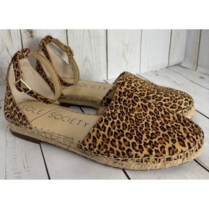 Sole Society Leopard Print Espadrille‎ Flats Ankle Strap Women's 7M
